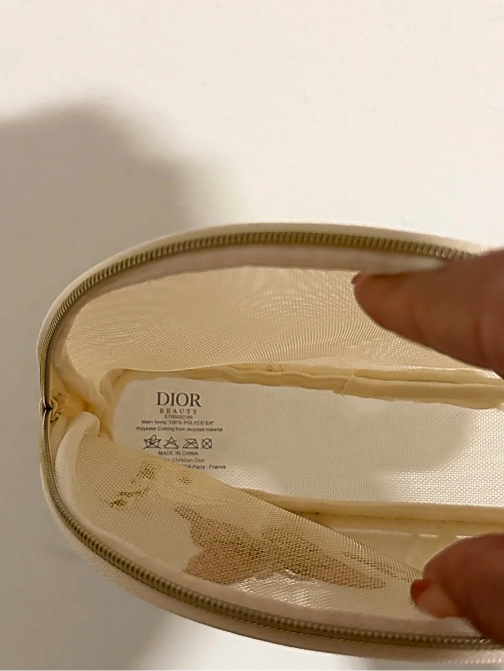 Dior Beige Embroidered Mesh Cosmetic Pouch